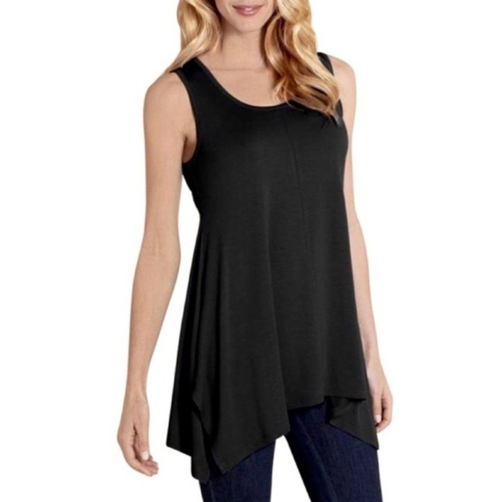 Soft Surroundings Timely Scoop Neck Tunic Tank Top S Sharkbite Hem Lagenlook